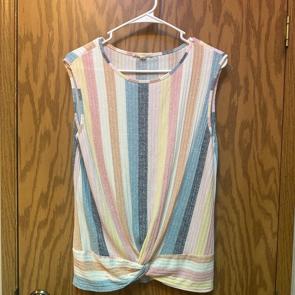 Multicolor Striped Knot-Front Tank Top